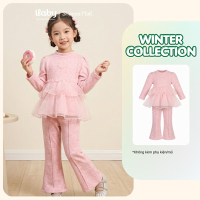 [ILABY 10-40kg] Set bộ thu đông bé gái áo len tăm phối chân váy voan xòe và quần ống loe [3485]