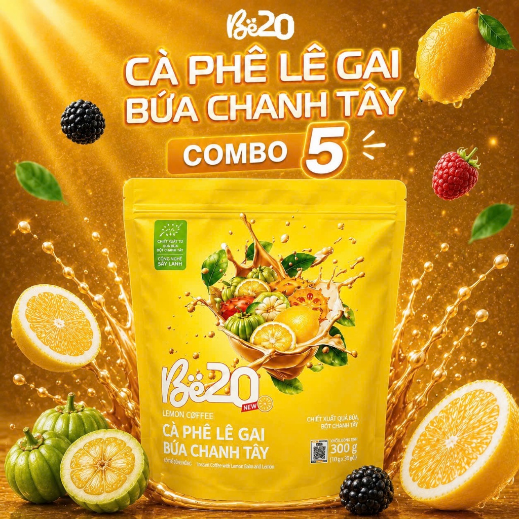 Combo 5 Túi Zip Cà Phê Be20 Vị Lê Gai Bứa Chanh Tây - TÚI ZIP
