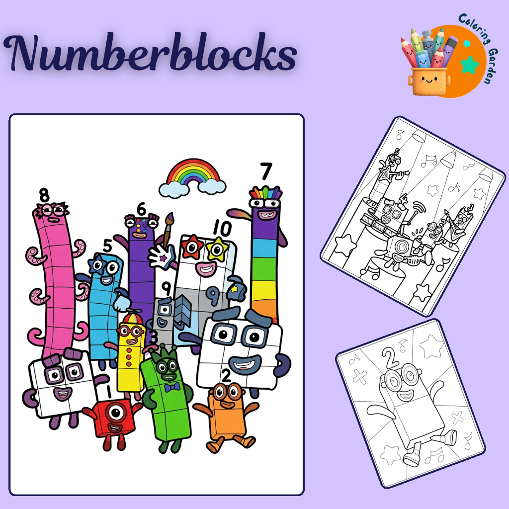 Set 50/25 tờ tranh tô màu, tranh tập tô cho bé hình hoạt hình Numberblocks giấy A4, A5 T0161NK