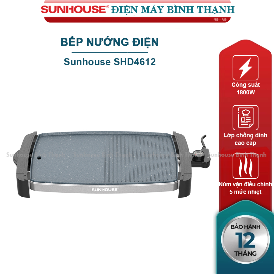 Bếp nướng điện chống dính Sunhouse SHD4612 có khay hứng mỡ thừa - Bảo hành 1 năm
