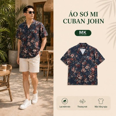 Áo Sơ Mi hoạ tiết John MKCLEVER chất lụa mềm mịn, thoáng mát, thấm hút, chống nhăn, form rộng mặc hằng ngày