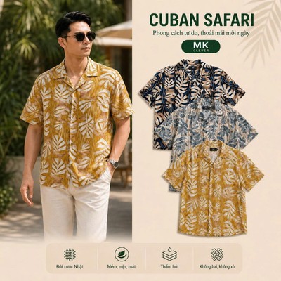 Áo Sơ Mi Nam Safari MKCLEVER chất vải đũi xước mềm mịn, thoáng mát, thấm hút, chống nhăn, form rộng mặc hằng ngày