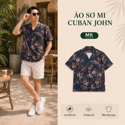 Áo Sơ Mi Cuban nam John MKCLEVER chất lụa mềm mịn, thoáng mát, thấm hút, chống nhăn, form rộng mặc hằng ngày