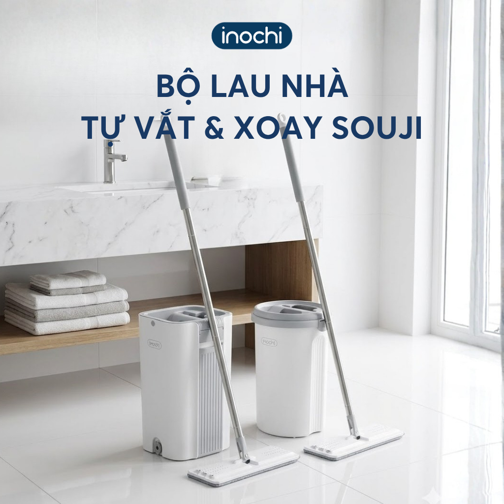 Cây Lau Nhà Tự Vắt Souji - Tròn, Vuông, Xoay - Lau Nhanh, Sạch Bóng, Tiện Lợi! Cleaning, Kitchen
