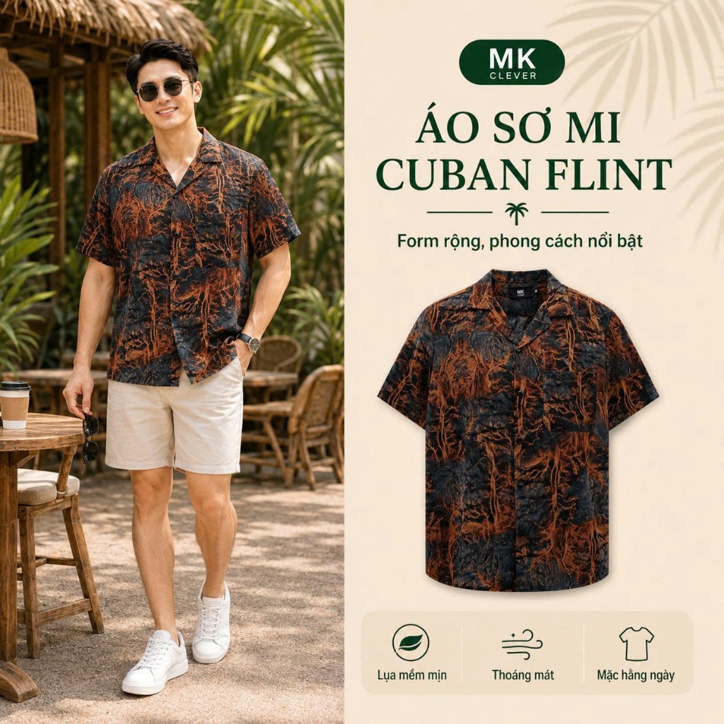 Áo Sơ Mi nam Flint MK CLEVER Chất lụa mềm mịn thoáng mát, thấm hút tốt, form rộng hằng ngày