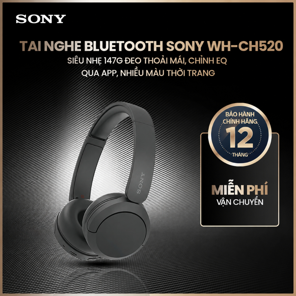 Tai nghe bluetooth Sony WH-CH520 siêu nhẹ 147g đeo thoải mái, chỉnh EQ qua app, nhiều màu thời trang | BigBuy360 - bigbuy360.vn
