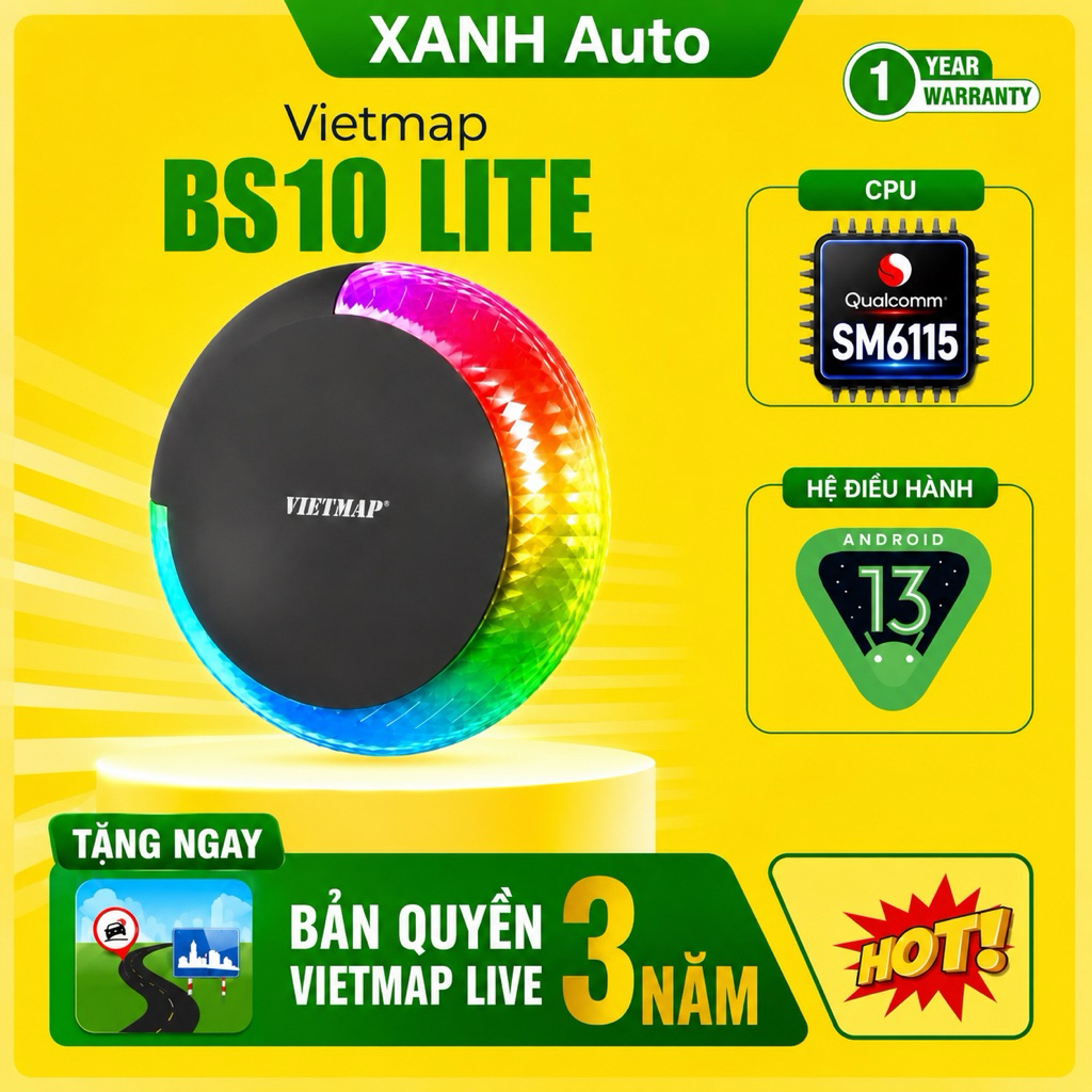 Android box ô tô VIETMAP BS10 LITE Chip 6115 - Tặng Vietmap Live 3 năm, Sim 4G