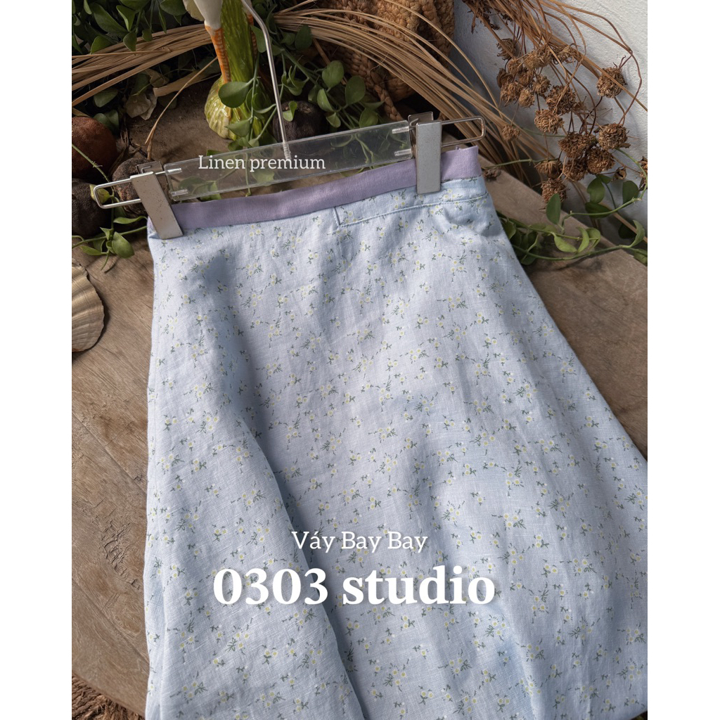 | 0303 studio | Váy xoè dài lưng cao linen - dòng Bay Bay