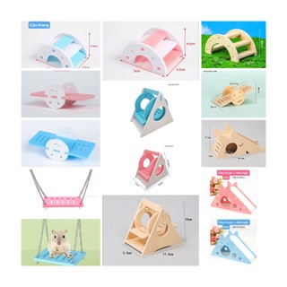 Đồ chơi cho hamster bập bênh ,cầu thang, đĩa chạy, cầu trượt, xích đu...