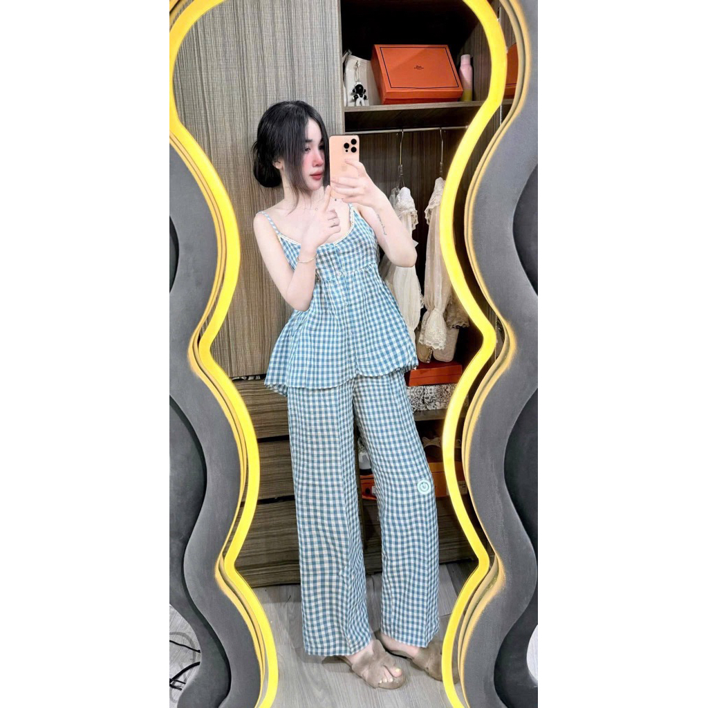 Set Đồ Nữ, Bộ Đồ Nữ, Set Áo 2 Dây Babydoll Phối Quần Dài Ống Rộng Siêu Xinh Loại 1 HCM Ms31