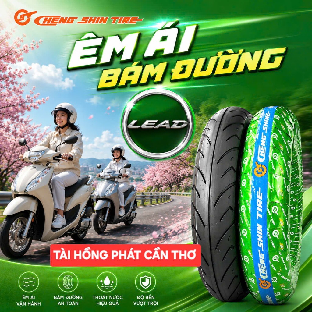 Vỏ Lốp Chengshin Gai C922 Gắn Lead TRƯỚC 90/90-12, SAU 100/90-10 - vỏ KHÔNG RUỘT Chính Hãng