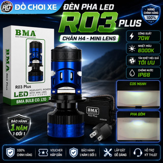 Đèn Pha Bi Cầu Mini H4 BMA R03 Plus 70W - Có Màn Chập Trợ Pha Laser Siêu Sáng Cho Ô Tô Và Xe Máy