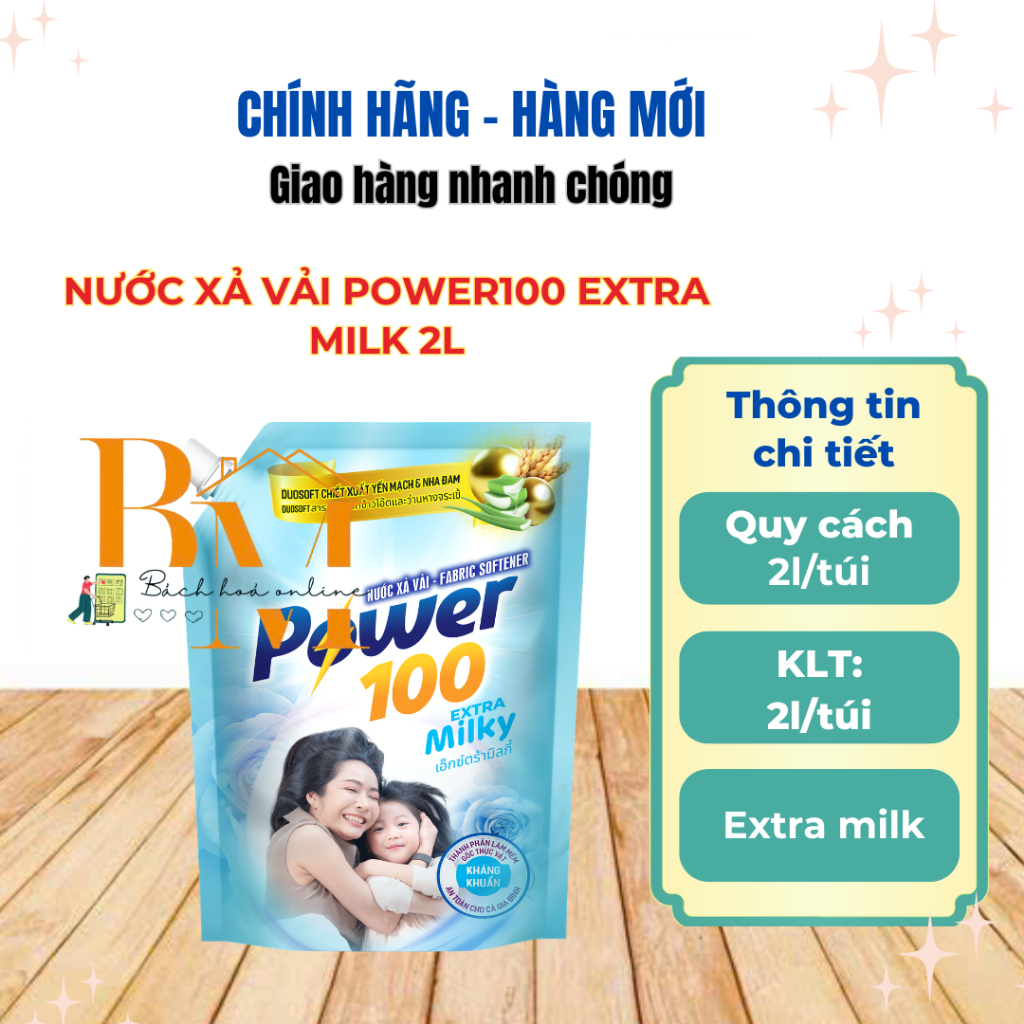 Nước xả vải Power100 Extra Milk Túi 2L