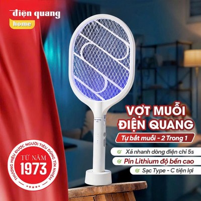 Vợt Muỗi Thông Minh Điện Quang ĐQ EMR13 Tích Hợp Đèn Bắt Muỗi, Có Thể Làm Đèn Ngủ, Bảo Hành 12 Tháng