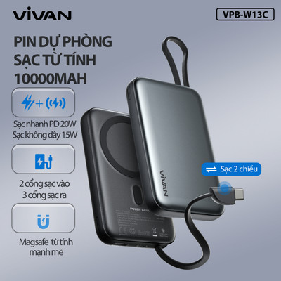 Pin sạc dự phòng không dây từ tính 10000 mAh W13C Vivan chính hãng bảo hành 12 tháng