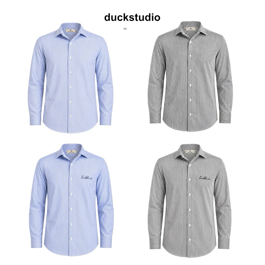DUCK STUDIO) Áo Sơ Mi Kẻ Sọc Oxford Dài Tay Form Slimfit