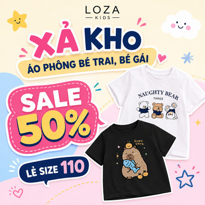 [XẢ KHO SIZE 110] Áo phông cho bé trai/bé gái - Quần áo trẻ em từ 15-18kg - Loza Kids XA008