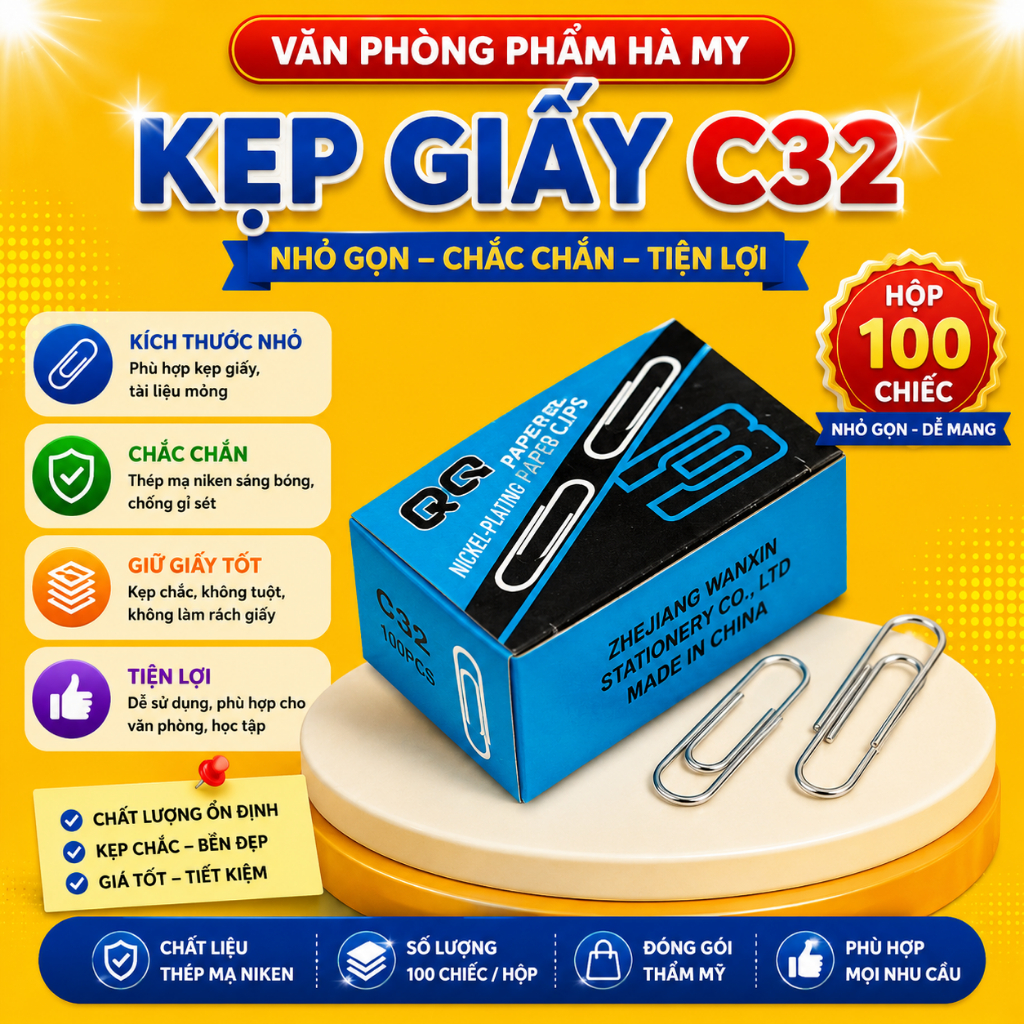 Combo 10 Hộp Kẹp Giấy C32 Đầu Tròn Tiện Lợi Nhỏ Gọn