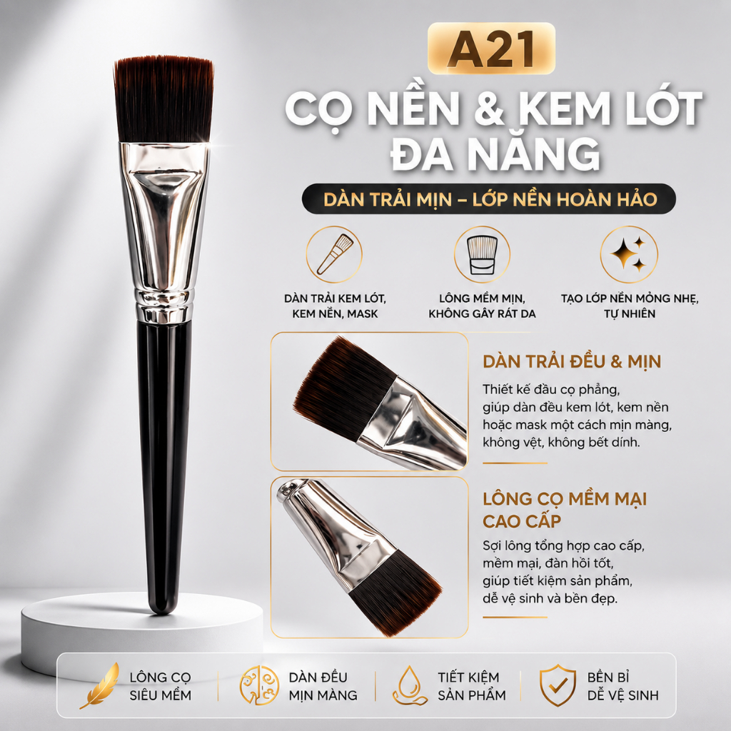 [NHIVI A21] Cọ Dẹt Đa Chức Năng Dàn Trãi Kem Nền, Kem Lót, Mặt Nạ Siêu Mượt A21