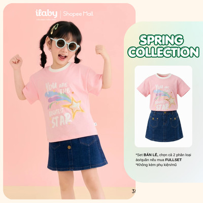[ILABY 10-40kg] Mix set bộ bé gái, áo thun co giãn 4 chiều và chân váy jeans chữ A [3802+3403]