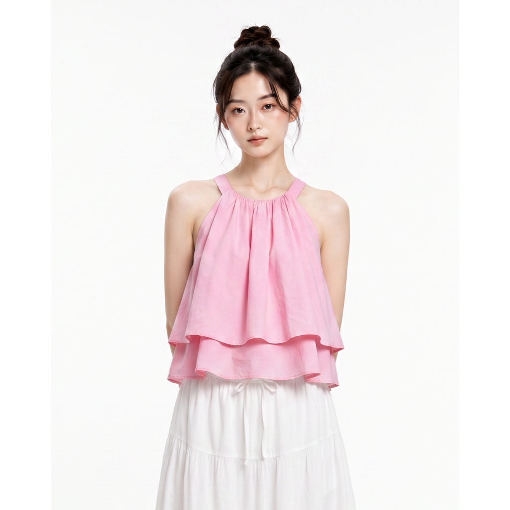 [SUMMER] DOTTIE - Áo yếm xòe 2 tầng - Hồng - T1184