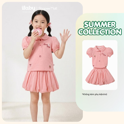 [ILABY 10-40kg] Đồ bộ bé gái, áo polo tay bồng và chân váy bí chất liệu cotton cao cấp [3901]