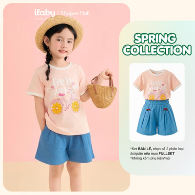 Mix set bộ bé gái ILABY áo thun cotton 4 chiều và quần đùi đính nơ size 9-40kg [3825+3938]