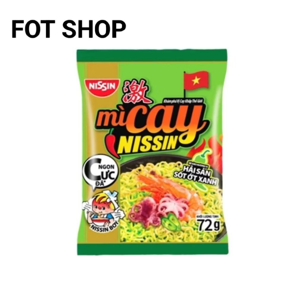 Combo 3 gói Mì Cay Nissin Mì Trộn Hương Vị Hải Sản Sốt Ớt Xanh 72g
