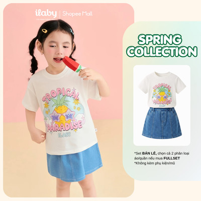 [ILABY 10-40kg] Mix set bé gái, áo thun cotton 4 chiều và chân váy jeans mềm [3891+3862]