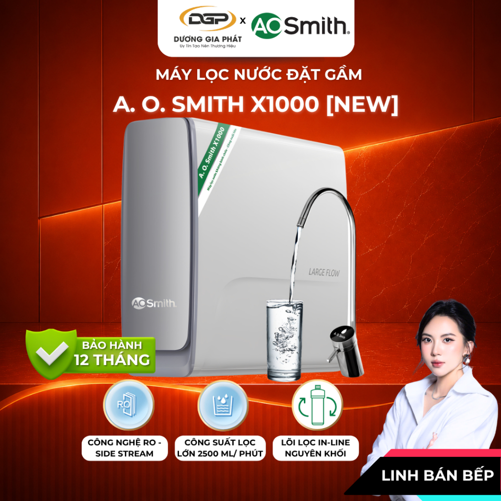 [CHÍNH HÃNG] Máy Lọc Nước Đặt Gầm A. O. Smith X1000,  Công Nghệ RO Side Stream 4.0 Tuổi Thọ Lõi 6 Nă