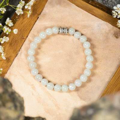 Chuỗi Tay Cẩm Thạch Bạch Ngọc Type A Size 7ly Mix Charm - Ngọc Trai Trường Thịnh