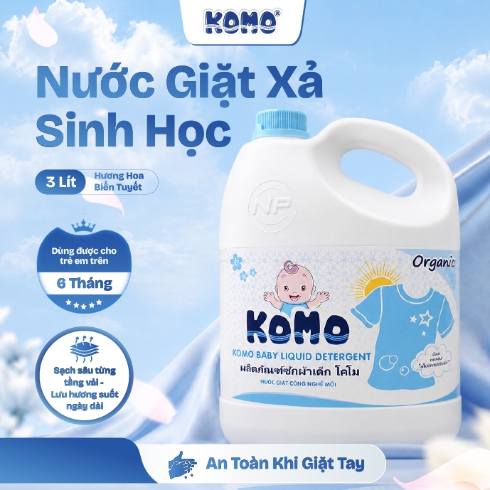 Nước Giặt Xả Komo Can 3 Lít Hàng Việt Nam 3 trong 1 dùng cho gia đình và trẻ em > 6 tháng