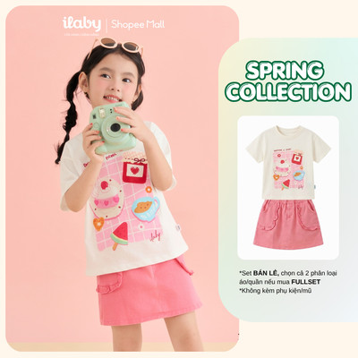 [ILABY 10-40kg] Mix set bé gái, áo thun cotton 4 chiều co và chân váy cạp chun chữ A [3936+3432[
