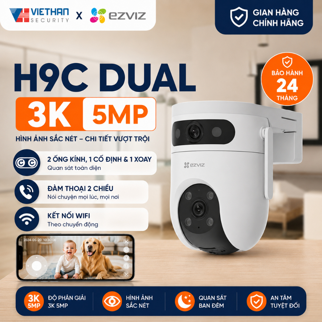 Camera Wifi Ngoài Trời 2 Mắt EZVIZ H9C 3MP/5MP, Quay Quét 360°, AI Thông Minh, Phát Hiện Người & Xe 