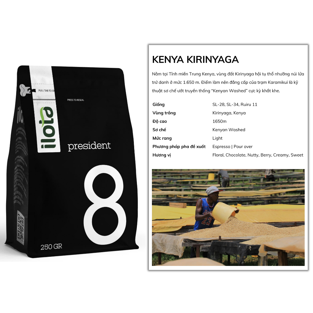 Cà phê Kenya Kirinyaga ILOTA Rang Mộc 250g/500g