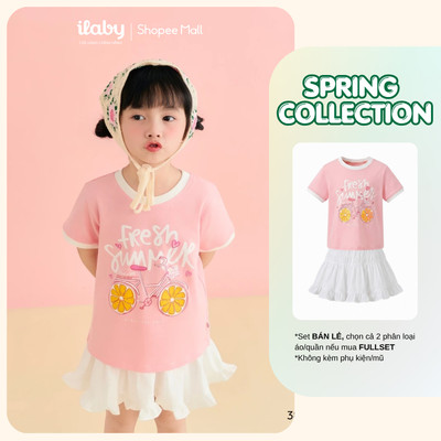 [ILABY 10-40kg] Mix set bộ bé gái, áo phông cotton và chân váy ruffled siêu xinh [3825+3882]