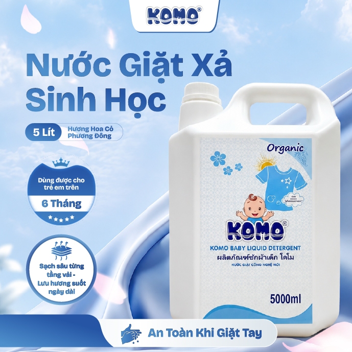 Nước Giặt Xả Komo Can 5L 2 Mùi Hương Tùy Chọn Được Cho bé Trên 6 Tháng Hàng Việt Nam