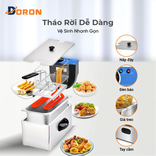 Bếp điện chiên nhúng DORON 2000W chất liệu inox dày dặn, bền bỉ theo thời gian