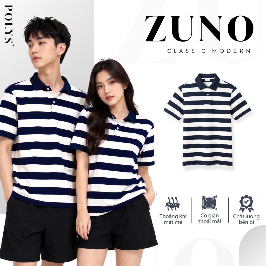 Áo thun polo nam POLYS, vải sọc cá sấu 4 chiều, thoáng khí, thấm hút. Áo polo tay ngắn ZUNO