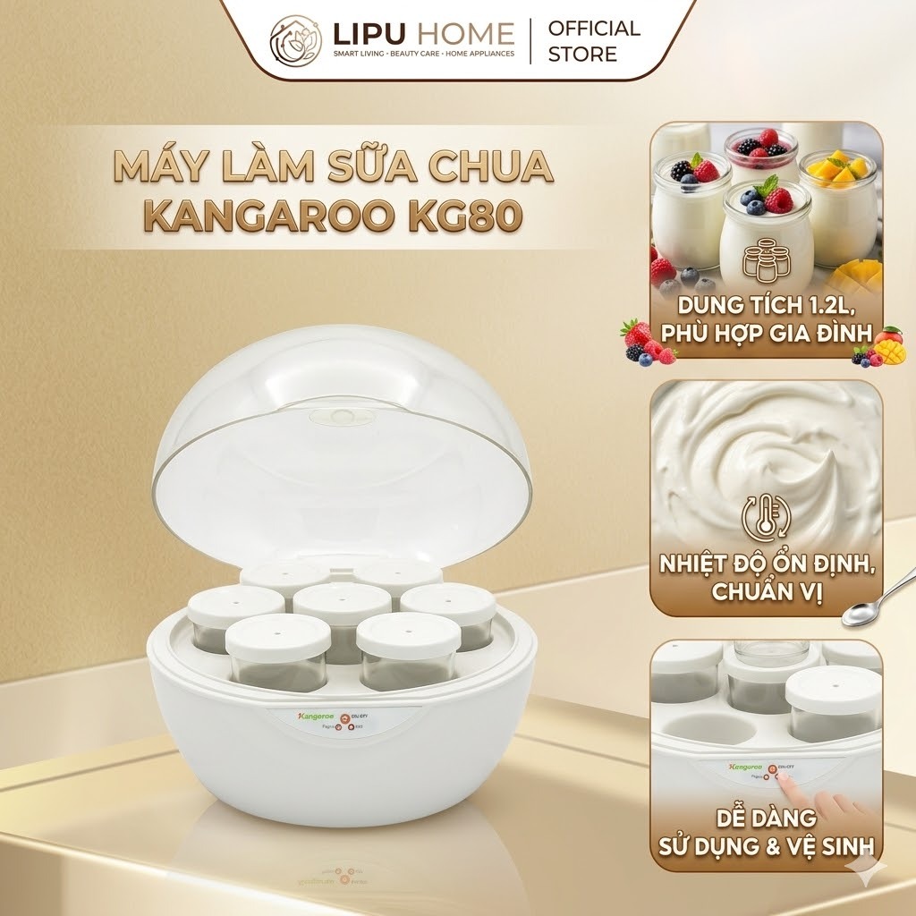 Máy làm sữa chua 6 cốc Kangaroo KG 80 - Chính hãng Mới - BH 6 tháng Xả kho hàng tồn thanh lý giá tốt