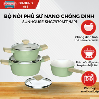 Bộ nồi phủ sứ Nano đáy từ Sunhouse Healthy SHG7979MT1, chống dính Nano Ceramic siêu mịn, siêu bền, dễ vệ sinh