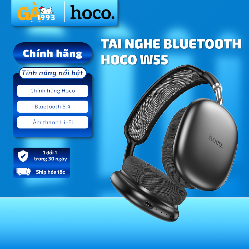 Tai Nghe Chụp Tai Bluetooth 5.4 Hoco W55 ANC Chống Ồn Chủ Động Pin 90H Mic Đàm Thoại Không Dây