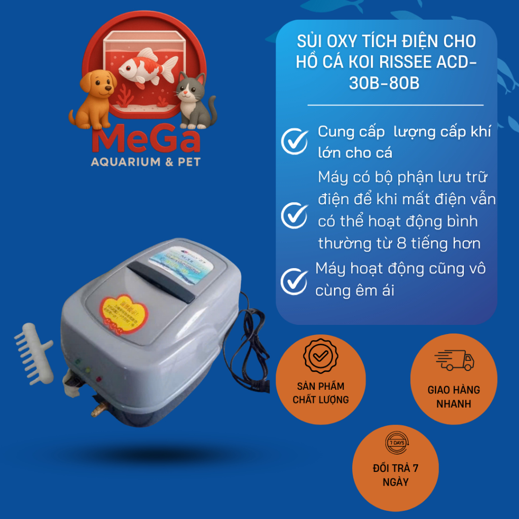 Máy sủi oxy Rissee 6 vòi  18 lít/phút, 0.025MPA ,10W êm ái, tiết kiệm điện năng
