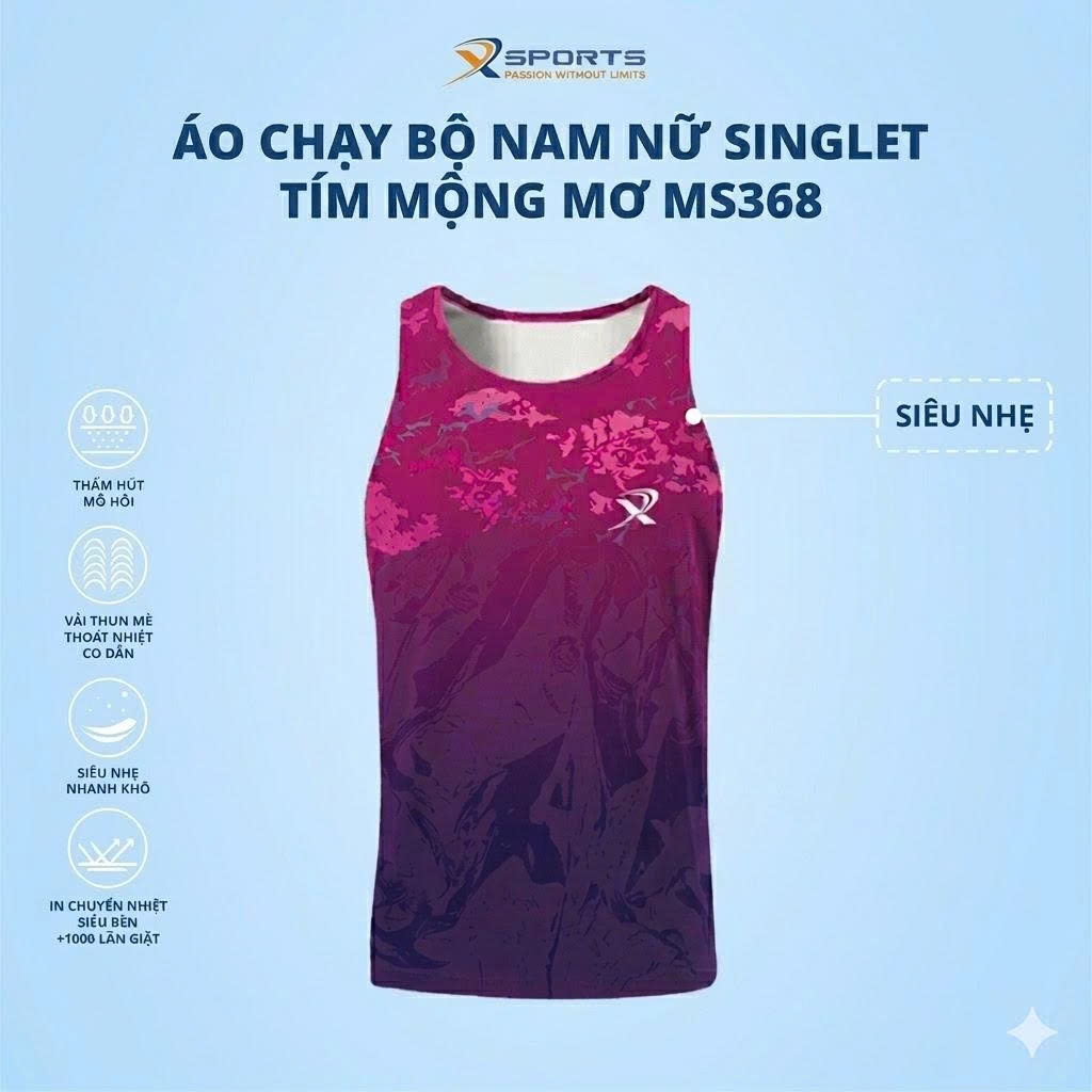 Áo Chạy Bộ SINGLET Nam Nữ Tím Mộng Mơ XSPORTS MS368 –  Vải Polyester Cao Cấp, Siêu Nhẹ Thoáng Khí