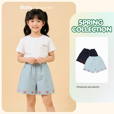 [ILABY 10-40kg] Quần short bé gái thêu trái tin gấu quần chất jeans mềm co giãn [3855]