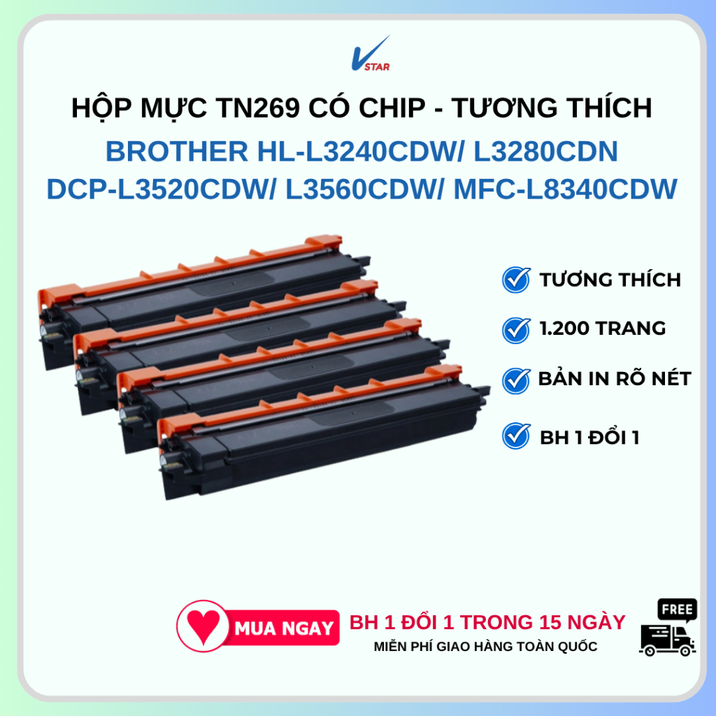 Hộp mực in Brother TN269 tương thích (CÓ CHIP) cho máy in HL-L3240CDW/ 3280CDN/ DCP-L3520CDW/ L3560C