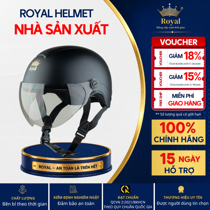 Mũ bảo hiểm nửa đầu Royal Helmet M103K chính hãng cho nam nữ bảo hành 12 tháng