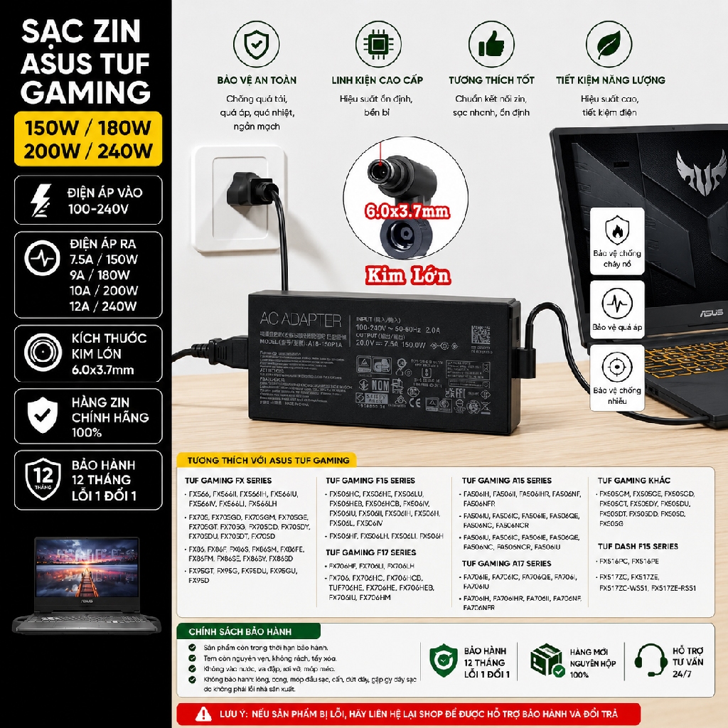 Bộ sạc nhanh ASUS Zephyrus G14 G16 M16 Duo 15 TUF Gaming F17 F15 A15 F16 A17 Vivobook Pro 16X ROG St