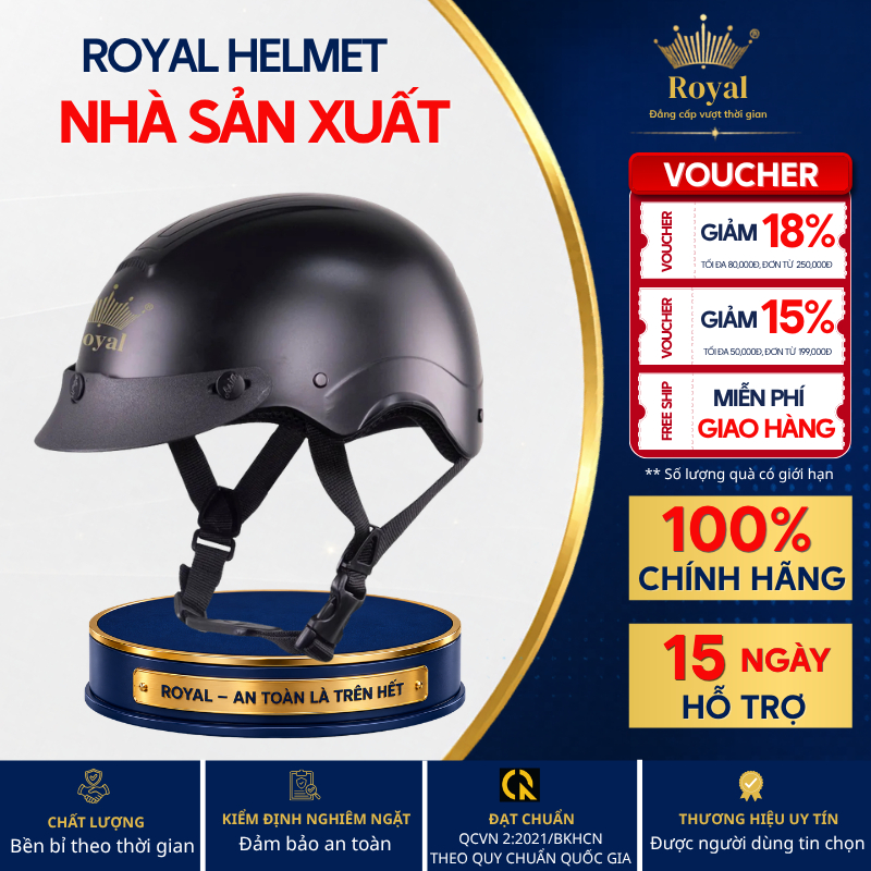 Mũ Bảo Hiểm Royal Helmet Chính Hãng M103 Lưỡi Trai Gọn Nhẹ Hợp Nam Nữ Bảo Hành 12T