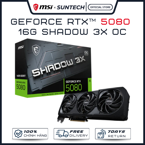 VGA MSI GeForce RTX 5080 16G SHADOW 3X OC | 16GB GDDR7, Thiết Kế 3 Quạt Tản Nhiệt - Hàng Chính Hãng